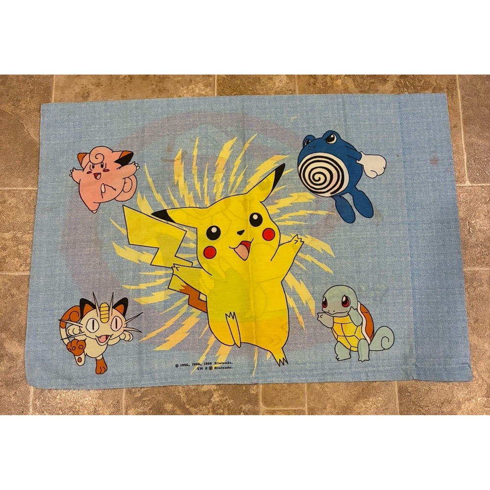 Nintendo Pokemon Standard Double Sided Pillowcase Pikachu‎ Ash Squirtle Vtg 1998